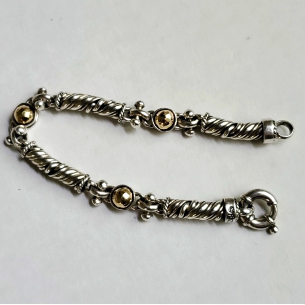 ❤️ Rizzo Sterling Silver 925 Twisted Cable Bracelet with Gold Domes